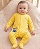 Babyoye 100% Cotton Knit Full Sleeves Footed Sleepsuit With Teddy Bear Print - Lemon Yellow