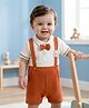 Babyoye 100% Cotton Knit Half Sleeves Romper with Bow Applique & Lion Patch - Rust Orange