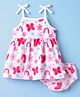 Doodle Poodle 100% Cotton Knit Sleeveless Floral & Butterfly Printed Frock With Bloomer - White