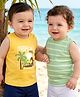 Babyoye Male  100% Cotton Knit Sleeveless T-Shirts with Striped & Tropical Theme Print Pack of 2 - Green & Yellow