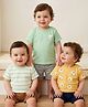 Babyoye 100% Cotton Knit Half Sleeves Striped & Koala Printed T-Shirts Pack of 3 - White Sea Green Orange