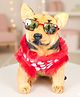 Tickles 44 cm Soft Stuffed Plush Animal Sitting German Shepherd Dog Wearing Red Dress with Googles Toy for Kids Home Decor (Color Brown )