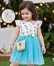 Mark & Mia Sleeveless Floral Printed Frock with Sling Bag & Bow Applique - Light Blue