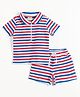 JusCubs Cotton Knit Half Sleeves Striped Coordinating Tee & Shorts Set - Multi Colour