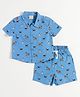 JusCubs Cotton Woven Half Sleeves Dog Printed Coordinating Shirt & Shorts Set - Blue