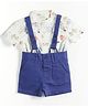 JusCubs Cotton Woven Solid Dungaree With Half Sleeves London Printed Shirt Set - Blue