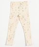 JusCubs Cotton Lycra Knit Floral Printed Leggings - Cream