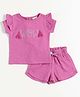 JusCubs Cotton Knit Half Sleeves Wow Text Embroidered Tee & Shorts Set - Pink