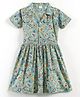 JusCubs Cotton Woven Half Sleeves Floral Printed Dress - Green