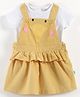 JusCubs Cotton Woven Duck Designed Pinafore Dress With Half Sleeves Solid Tee - Yellow