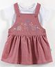 JusCubs Cotton Woven Floral Embroidered Pinafore Dress With Half Sleeves Solid Tee - Pink