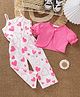 Mark & Mia Cotton Half Puffed Sleeves Shrug & Heart Printed Jumpsuit - Pink & White