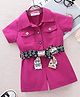 Mark & Mia Cotton Half Sleeves Solid Color Jumpsuit with Belt - Fuchsia