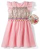 Mark & Mia Frill Sleeves Frock with Embroidery & Pom Pom Detailing - Pink