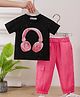 Mark & Mia Cotton Half Sleeves Headphone Printed Top & Pant Set - Black & Pink