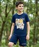 Pine Kids Disney Single Jersey Knit Half Sleeves T-Shirt & Shorts Night Suit with Simba & Friends Graphic - Navy Blue