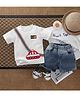 Mark & Mia Half Sleeves T-Shirt & Shorts Set With Police Car Embroidery - White