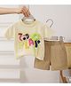 Mark & Mia Cotton Half Sleeves Puppy & Floral Applique T-Shirt & Shorts Set - Beige