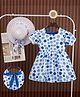 Mark & Mia Half Sleeves Polka Dots Printed Frock with Hat - Blue