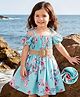 Mark & Mia Half Puffed Sleeves Floral Printed Frock with Belt - Light Blue