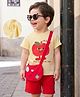 Mark & Mia Half Sleeves T-Shirt & Shorts Set with Apple Print & Sling Bag - Beige & Red