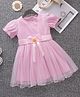 Mark & Mia Half Puffed Sleeves Party Dress with with Bow Applique & Rhinestone Detailing - Pink