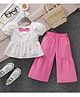 Mark & Mia Cotton Half Sleeves Floral Printed Bow Applique Top & Pant Set - Pink