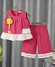 Mark & Mia Cotton Sleeveless Top & Pant Set with Floral Applique & Frill Detailing - Dark Pink