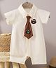 Mark & Mia Cotton Half Sleeves Romper with Tie Applique & Bear Embroidery - Beige