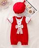 Mark & Mia Cotton Half Sleeves Romper with Hat & Bow Applique - Red