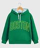 KUCHIPOO Fleece Knit Full Sleeves Boston Text Printed Winter Hoodie - Green