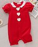 Mark & Mia Cotton Half Sleeves Solid Romper With Hearts Applique - Red
