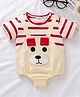 Mark & Mia Cotton Half Sleeves Onesie With Teddy Embroidery & Applique - Beige & Red