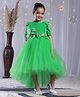 Toy Balloon Kids Velvet Woven Half Puffed Sleeves Bow Applique Detailed High Low Dress - Light Green