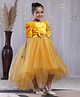 Toy Balloon Kids Velvet Woven Half Puffed Sleeves Bow Applique Detailed High Low Dress - Yellow