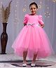 Toy Balloon Kids Velvet Woven Half Puffed Sleeves Bow Applique Detailed High Low Dress - Pink