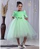 Toy Balloon Kids Velvet Woven Bow Applique Detailed High Low Dress - Sea Green