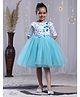 Toy Balloon Kids Net woven  Embellished  Applique Detailed  Knee Length Party Wear Dress- Sky Blue