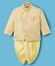 Dapper Dudes Full Sleeves Sequins Embellished Geometric Embroidered Brooch Detailed Kurta & Dhoti Set - Lemon