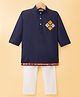 Dapper Dudes Full Sleeves Diamond Embroidered Mirrorwork Detailed Kurta With Pyjama  - Navy Blue