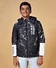 Pantaloons Junior Knit Full Sleeves Abstract Galactic Center Text Printed Hooded Jacket - Black