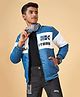 Pantaloons Junior Knit Full Sleeves Colour Blocked Typography Printed Jacket - Blue