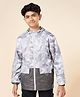 Pantaloons Junior Woven Full Sleeves Colour Blocked Abstract Printed Hooded Jacket - Grey