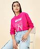 Pantaloons Junior Cotton Knit Full Sleeves Wow Text Printed Light Winter Sweatshirt - Pink