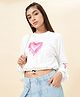 Pantaloons Junior Cotton Knit Full Sleeves Heart Printed Light Winter Sweatshirt - White