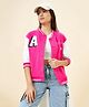 Pantaloons Junior Knit Full Sleeves Colour Blocked Typography Printed Bomber Jacket - Pink