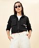 Pantaloons Junior Knit Full Sleeves Next Gen Text Printed Bomber Jacket - Black