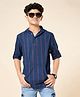 Coolsters by Pantaloons Cotton Woven Full Sleeves Striped Hooded Kurta Style Shirt - Navy Blue