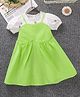 Mark & Mia Cotton Half Puffed Sleeves Frock with Floral Embroidery - Light Green