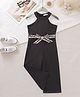 Mark & Mia Cotton Sleeveless Solid Colour Jumpsuit with Bow Applique - Black